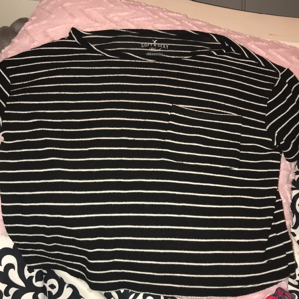 Aerie Black and White Striped T-Shirt